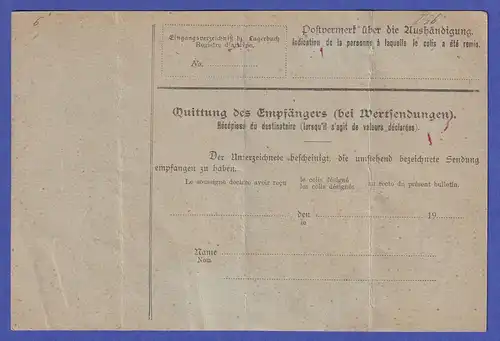 Dt. Reich Mi.-Nr. 93 I auf Paketkarte O BERLIN nach Basel (Schweiz) 1912