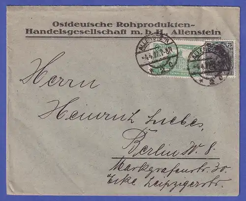 Deutsches Reich Mi.-Nr. 104 c in MIF auf Brief O ALLENSTEIN nach Berlin 1922