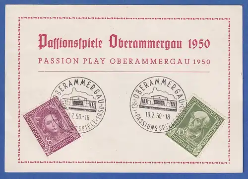 Bund 1950 Postkarte Passionsspiele Oberammergau mit Mi.-Nr. 117-118 mit So.-O