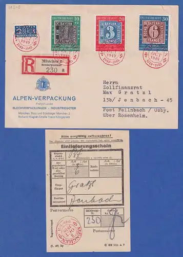 Bund 1949 Bayern-Marken Mi.-Nr. 113-15 mit rt. So.-O München 3.10.49 auf R-Karte