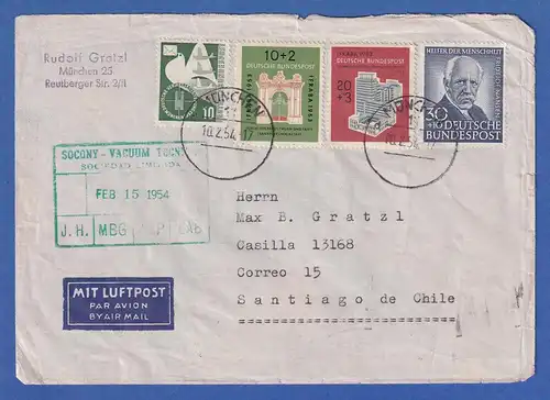 Bund 1954 IFRABA und Nansen Mi.-Nr. 171-72 und 176 auf Lp-Brief nach Chile