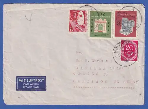 Bund 1953 IFRABA Mi.-Nr. 171-72 und 169 in MIF auf Lp-Brief nach Chile