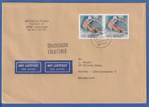 Bund 1992 Sport 170er Mi.-Nr. 1595 waag. Paar als MEF auf Drucksache nach NZL 