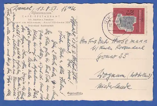Bund 1953 IFRABA 20Pfg. Mi.-Nr. 172 auf Auslands-Postkarte in die Niederlande