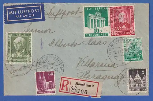 Bund Mi.-Nr. 117-120 und Bizone-Werte auf Lp-R-Brief v. Mannheim nach Paraguay
