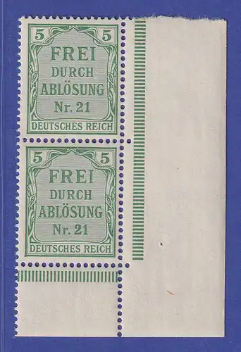 Deutsches Reich 1903 Dienstmarken 5 Pfg Mi.-Nr. 3 Eckrand-Paar UR **