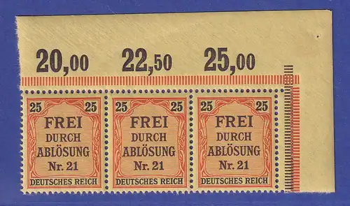 Deutsches Reich 1903 Dienstmarken 25 Pfg Mi.-Nr. 6 Eckrand-Dreierstreifen OR **