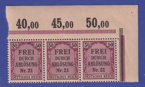 Deutsches Reich 1903 Dienstmarken 50 Pfg Mi.-Nr. 8 Eckrand-Dreierstreifen OR **