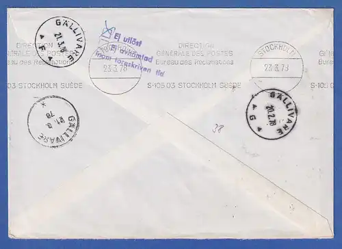 Bund 1976 Retour-Brief nach Schweden mit EF Wohlfahrt 70Pfg Mi.-Nr. 907