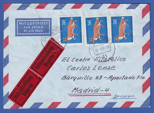 Bund 1967 Wohlfahrt Mi.-Nr. 532 als MEF auf Eil-Brief v. DUISBURG nach Spanien