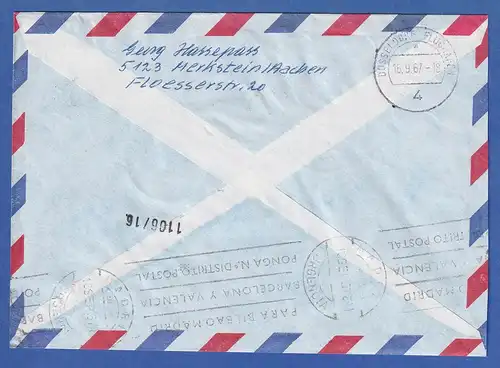 Bund 1967 Wohlfahrt Mi.-Nr. 532 als MEF auf Eil-Brief v. DUISBURG nach Spanien