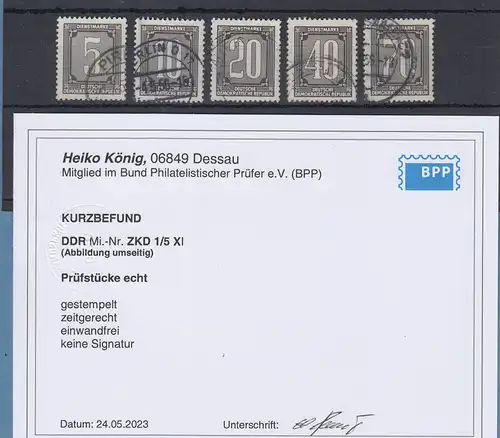 DDR Dienstmarken ZKD Mi.-Nr. 1-5 XI Satz kpl. echt gestempelt mit Befund König