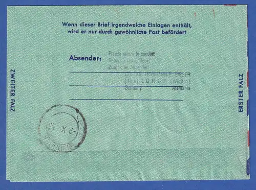 Bund Mi.-Nr. 166 und 170 auf Aurogramm 1953 mit SAA befördert nach Südwestafrika