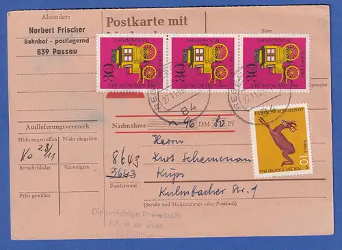 Bund 1966 NN-Postkarte aus Regensburg mit 3x Mi.-Nr. 516 und 1x 511