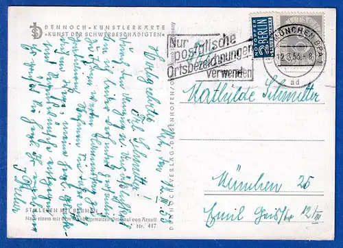 Bund Posthorn 8 Pfg Mi-Nr. 127 als EF auf Ortspostkarte aus München, 1953