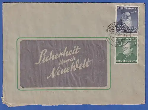 Bund 1952 Wohlfahrt 10 und 30Pfg Mi.-Nr. 157 und 159 in MIF auf Fenster-Brief