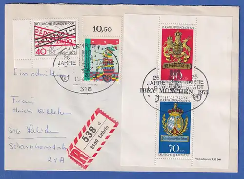 Bund 1973 IBRA-Block Mi.-Nr. Block 9 in MIF auf R-Brief, So.-O LEHRTE