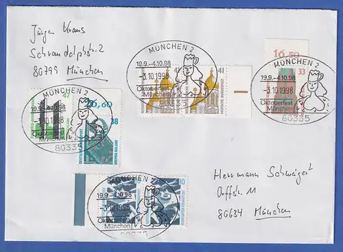München Oktoberfest 1998 7 Werte SWK auf Brief mit Sonderstempel