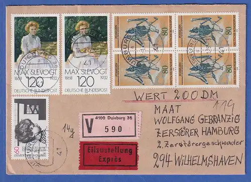 Bund 1979 Eil-Wertbrief aus Duisburg u.a. mit Viererblock Fossilien Mi.-Nr. 974