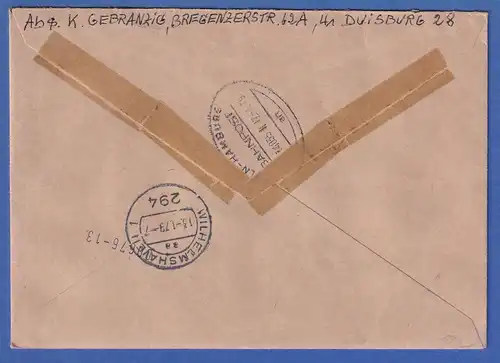 Bund 1979 Eil-Wertbrief aus Duisburg u.a. mit Viererblock Fossilien Mi.-Nr. 974