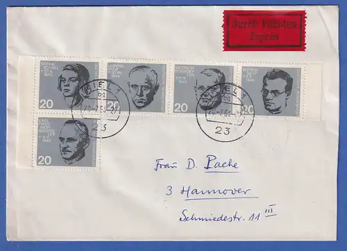 Bund 1964 Zusammendruck aus Block 3 431-432-433-434-435 auf Eilbrief aus Kiel