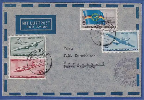 DDR 1956 Lufthansa, Flugzeuge Mi.-Nr. 512-15 Satz auf Lp-Brief Dresden-Warschau