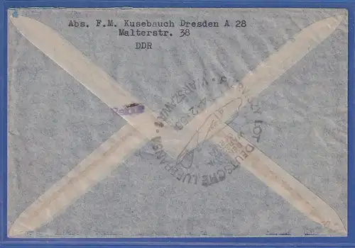 DDR 1956 Lufthansa, Flugzeuge Mi.-Nr. 512-15 Satz auf Lp-Brief Dresden-Warschau