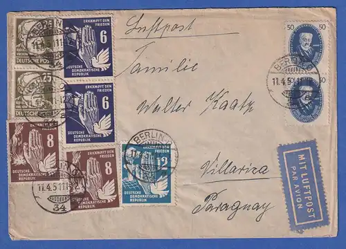 DDR 1951 Lp-Brief nach Paraguay mit u.a 2x Mi.-Nr. 270, O BERLIN O 11.4.51