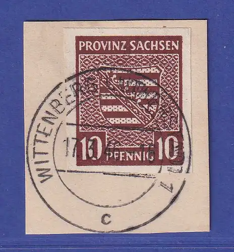SBZ Provinz Sachsen Wappen 10 Pfg Mi.-Nr. 72 O WITTENBERG auf Briefstück gpr.BPP