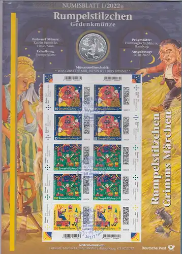 Bundesrepublik Numisblatt 1/2022 Rumpelstilzchen mit 20-Euro-Gedenkmünze 
