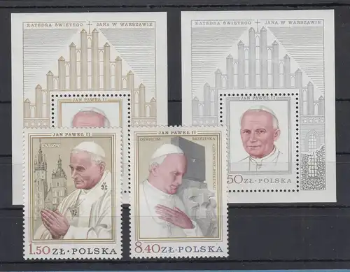 Polen / Polska 1979 Besuch Papst Johannes Paul II. Satz und beide Blocks ** 