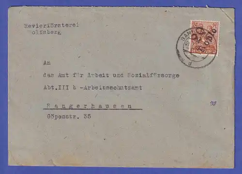 SBZ Bezirkshandstempel 20 Roßla 24 Pfg. als EF auf Brief O SANGERHAUSEN