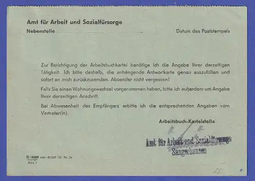 SBZ Bezirkshandstempel 20 Sangerhausen 12 Pfg. als EF auf Postkarte