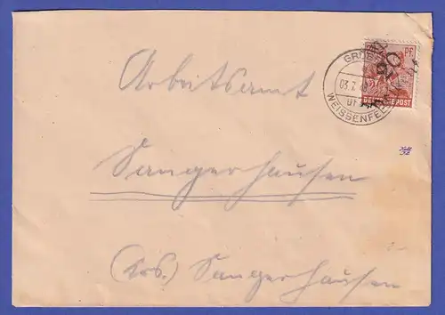 SBZ Bezirkshandstempel 20 Weißenfels 24 Pfg. als EF auf Brief