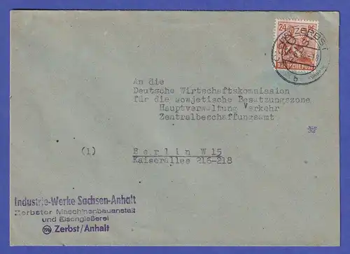 SBZ Bezirkshandstempel 20 Zerbst 24 Pfg. als EF auf Brief