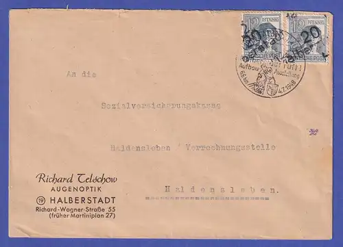 SBZ 1948 Bezirkshandstempel 20 Halberstadt 12 Pfg. als MEF auf Brief