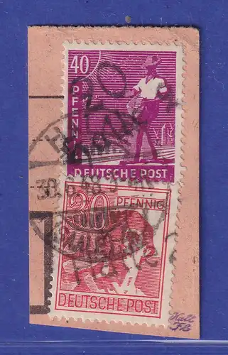 SBZ Bezirkshandstempel 20 Halle 2 , 20, 40 Pfg. als MiF O auf Paketkartenstück