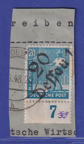SBZ Bezirkshandstempel 20 Dessau 1 , 20 Pfg. O auf Paketkartenstück