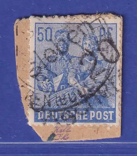 SBZ Bezirkshandstempel 20 Eisleben 50 Pfg. O auf Paketkartenstück