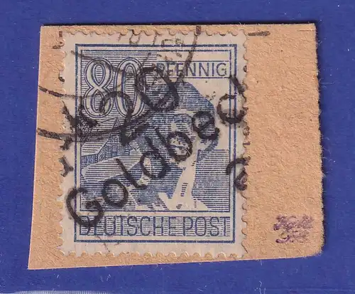 SBZ Bezirkshandstempel 20 Goldbeck 80 Pfg. O auf Paketkartenstück