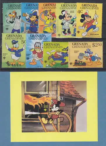 Grenada-Grenadinen 1979 Walt Disney Sport Satz 9 Werte und Blockausgabe **