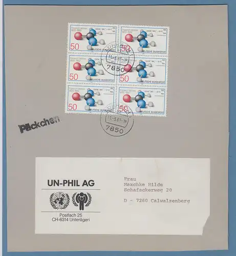 Bund 1982  50Pfg Wöhler Mi.-Nr. 1148  6er-Block als MEF auf Päckchen O LÖRRACH