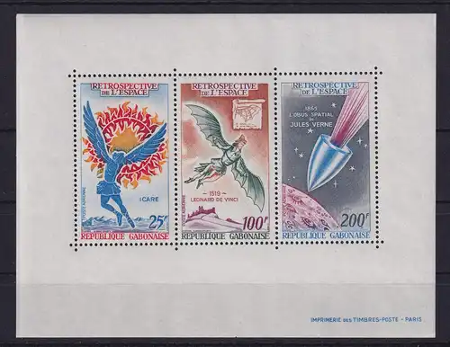 Gabun 1970 Raumfahrt  Ikarus, Leonardo da Vinci, Verne Mi.-Nr. Block 14 ** / MNH