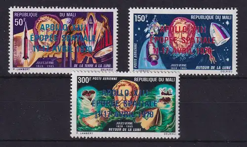 Mali 1970 Raumfahrt Jules Verne mit Aufdruck APOLLO XIII Mi.-Nr. 230-32 ** / MNH