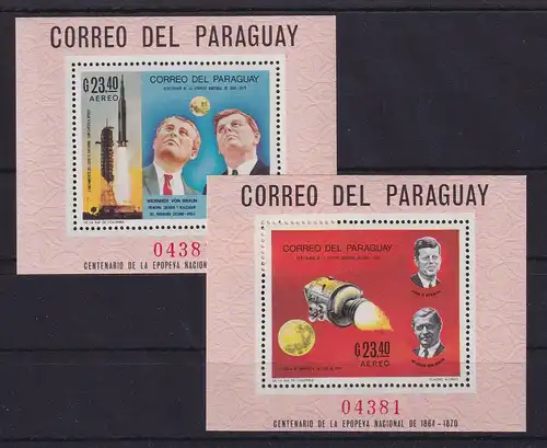 Paraguay 1969 Kennedy, von Braun, Raketenstart Mi.-Nr. Blocks 124-125 **