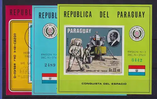 Paraguay 1970 Raumfahrt - Mondmission Apollo 12 Mi.-Nr. Blocks 136-138 **