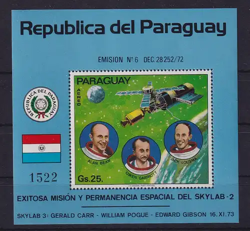 Paraguay 1974 Skylab  Mi.-Nr. Block 222 **