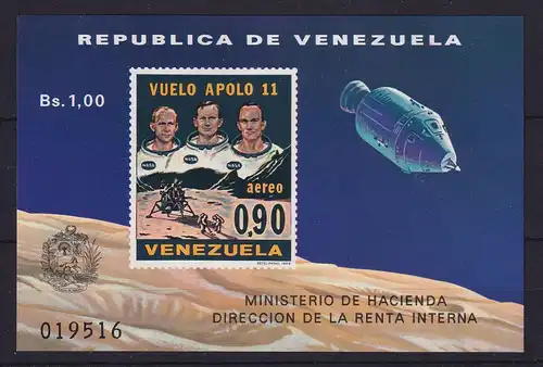 Venezuela 1969 Mondlandung Apollo 11  Mi.-Nr. Block 18 **