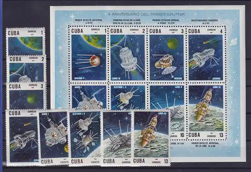 Kuba 1967 Raumfahrt Satelliten  Mi.-Nr. 1351-1358, Block 30 **