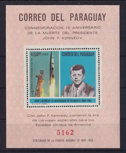 Paraguay 1968 Kennedy - Saturn V-Rakete Mi.-Nr. Block 110 **